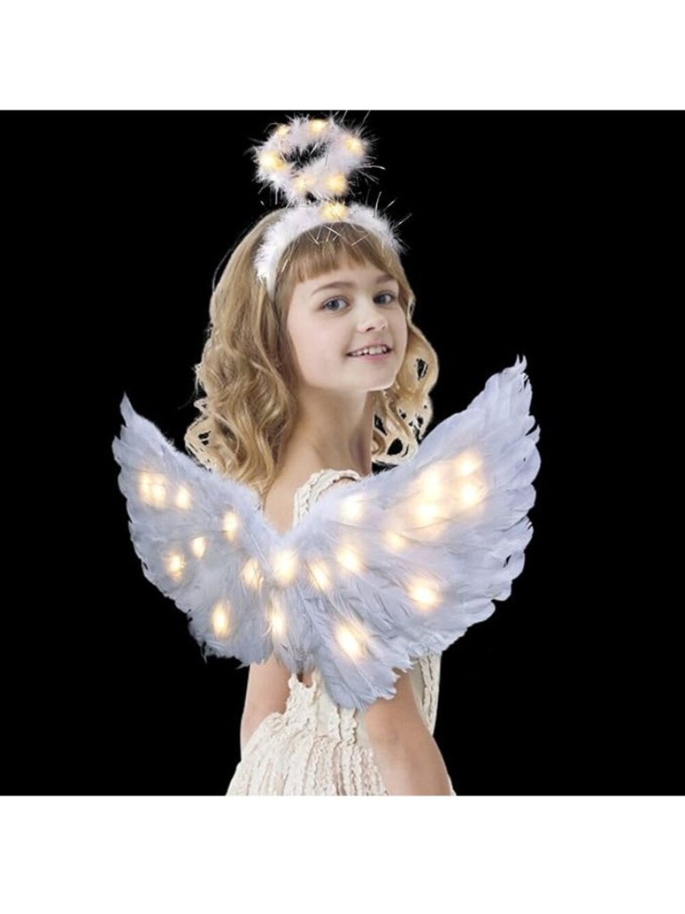 LED Light Up Angel Wings and Halo Set - Christmas Fairy Costume for Kids